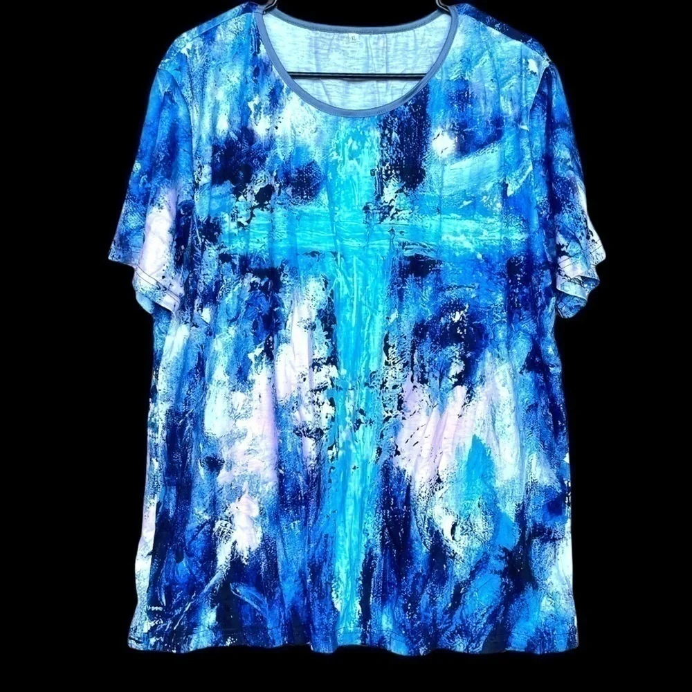 FAITH Based Shirt NWOT Mens Blue Turquoise Cross‎